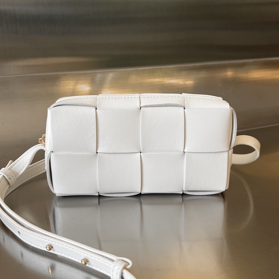 Mini Cassette Intreccio Leather Cross-body Bag White